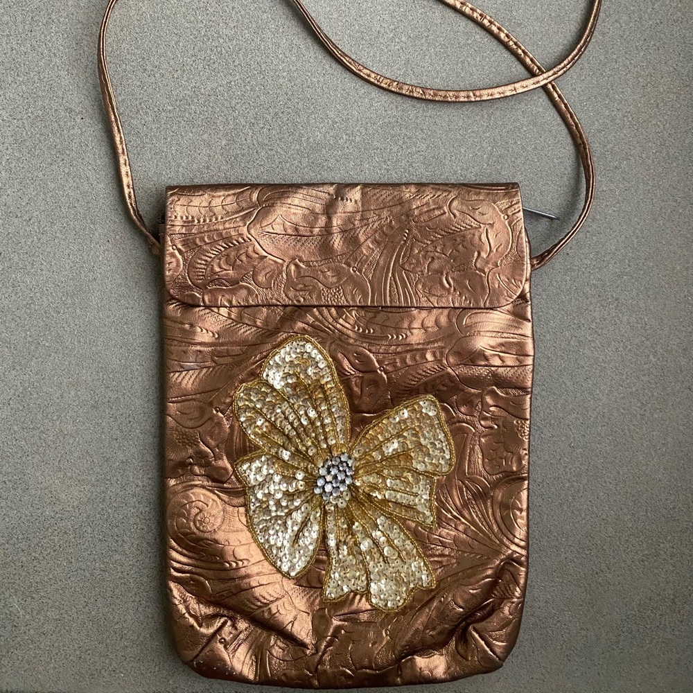 Vintage bronze & gold leather crossbody bag
